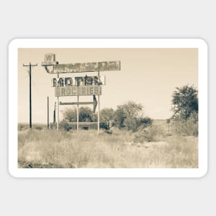 Weathered memoir Whiting Bros Motel sign along Route 66 Sticker